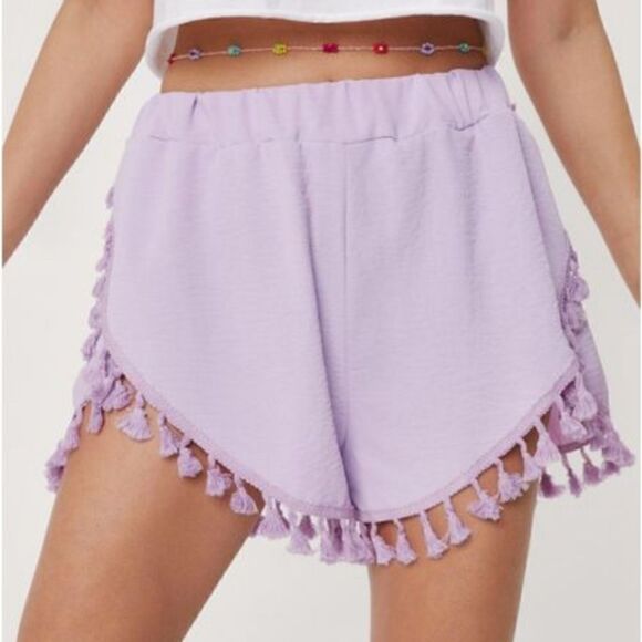 NWT Nasty Gal Relaxed Tassle Fringe Shorts. Lilac 6#012 - Picture 1 of 14